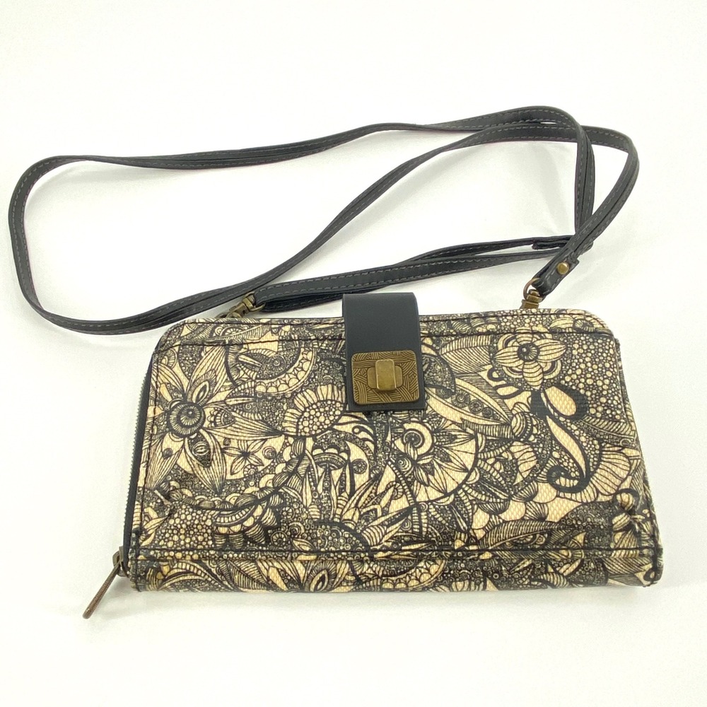 Sakroots Women Black White Floral Doodle Crossbody Wallet Bag‎ Organizer Clutch